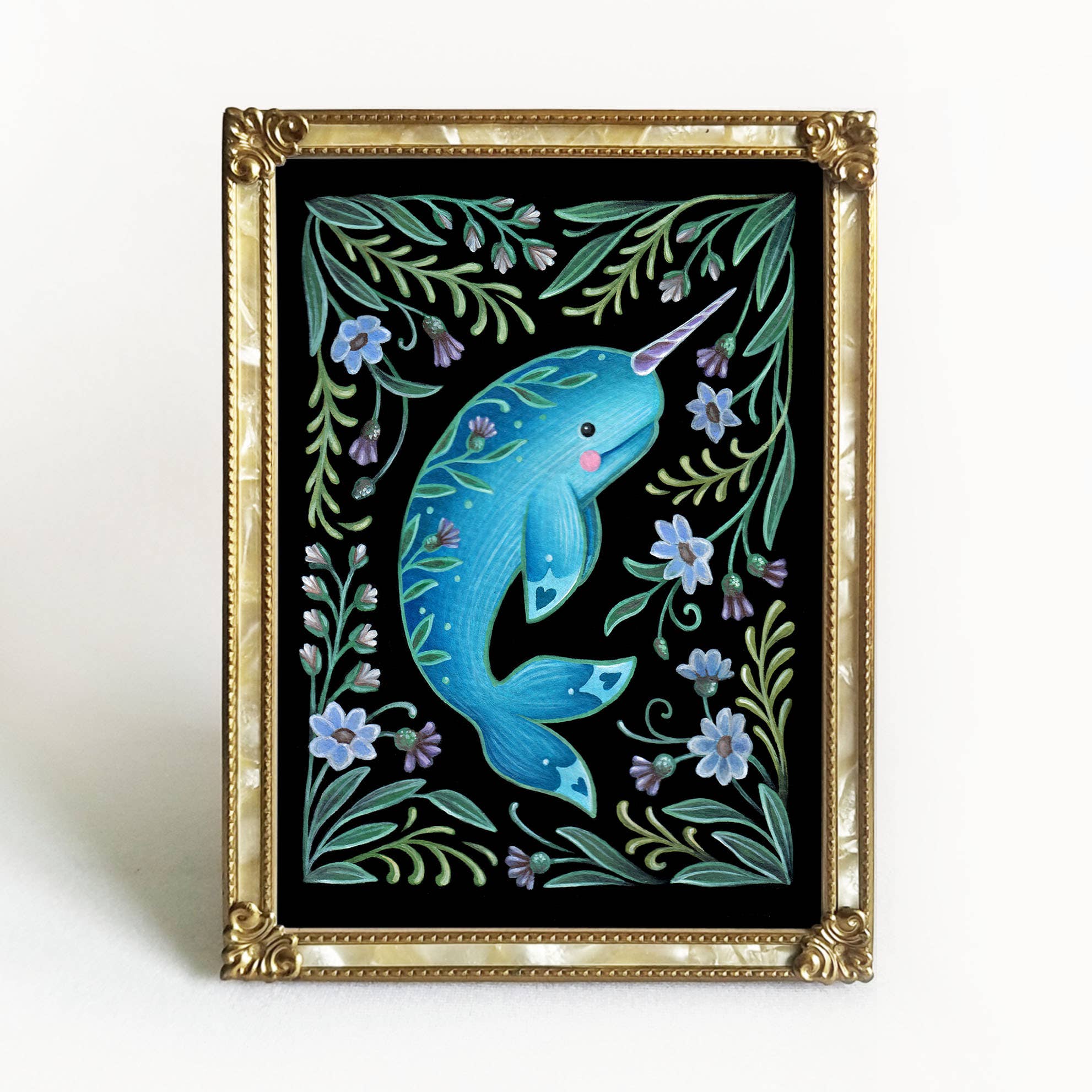 Narwhal Art Print Folk Decor: 5x7